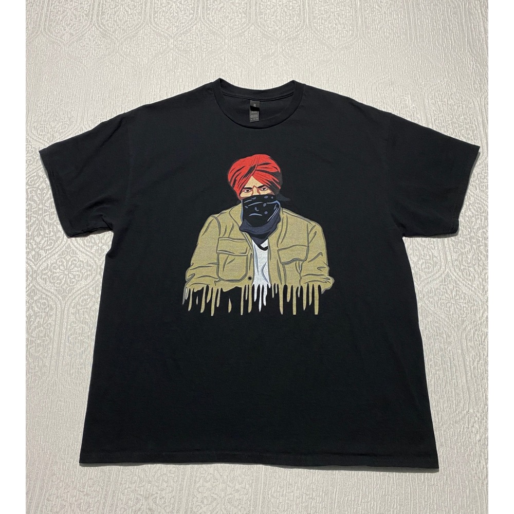 Gildan Sidhu Moose Wala Graphic T-Shirt Mens‎ XL Black Heavy Cotton Short Sleeve